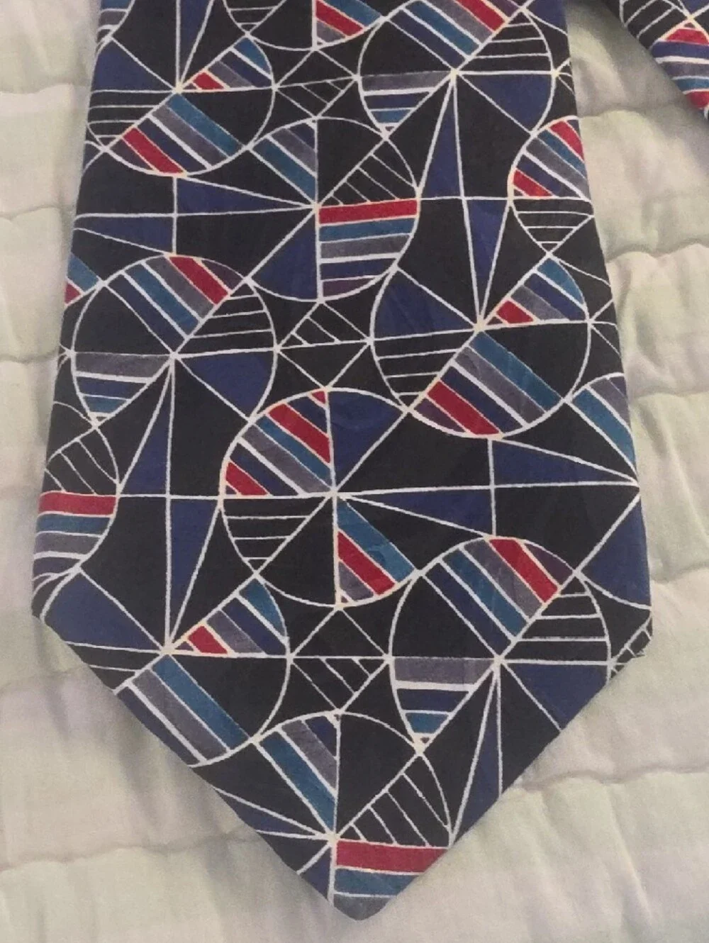 Valentino All Silk From Italy Hand Fashioned Geometric Tie with Red & White